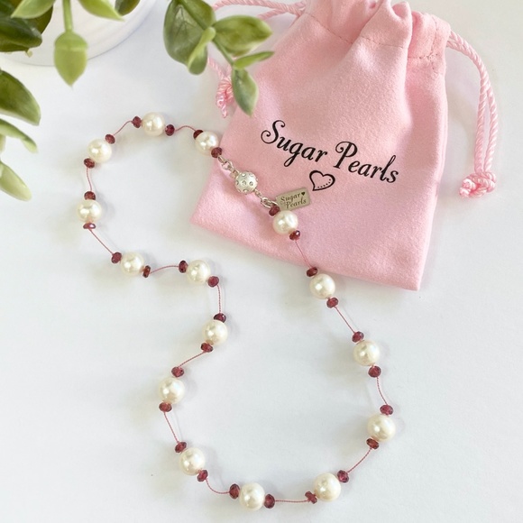 Tin Cup Pearl and Garnet Necklace - Picture 2 of 6